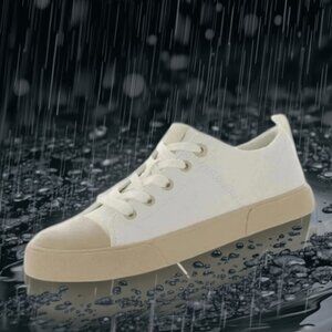 Vionic Upside White Canvas Tan Accent Lace Up Sneakers, Size 6.5